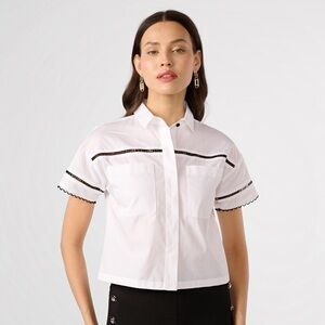 Karl Lagerfeld white crop shirt with black lace and lettering